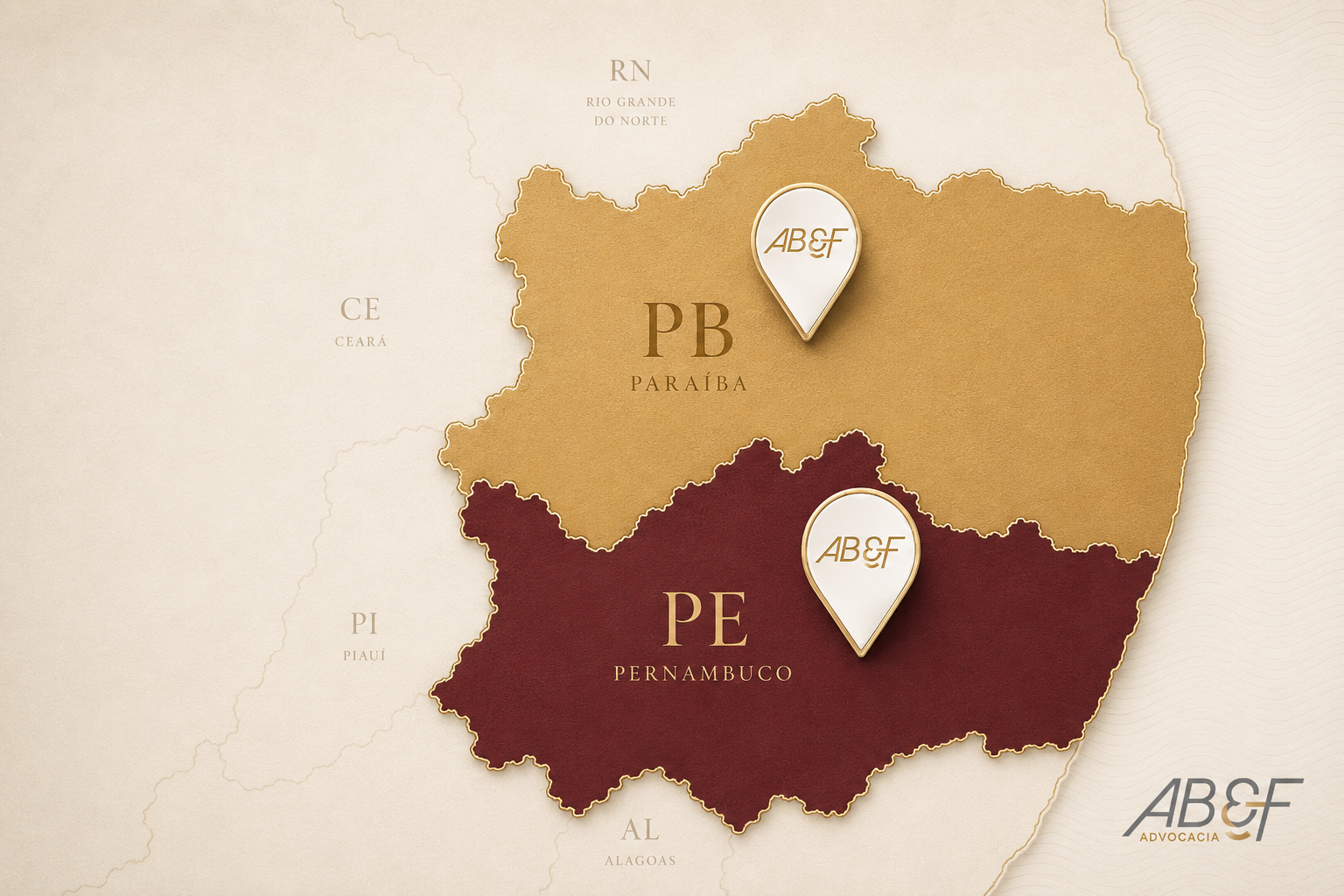 Mapa de atua&ccedil;&atilde;o da AB8F com foco na Para&iacute;ba e em Pernambuco.